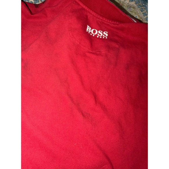Hugo Boss Mens Slim Fit Polo Shirt Red Big Logo Graphic Cotton Large - Picture 7 of 7